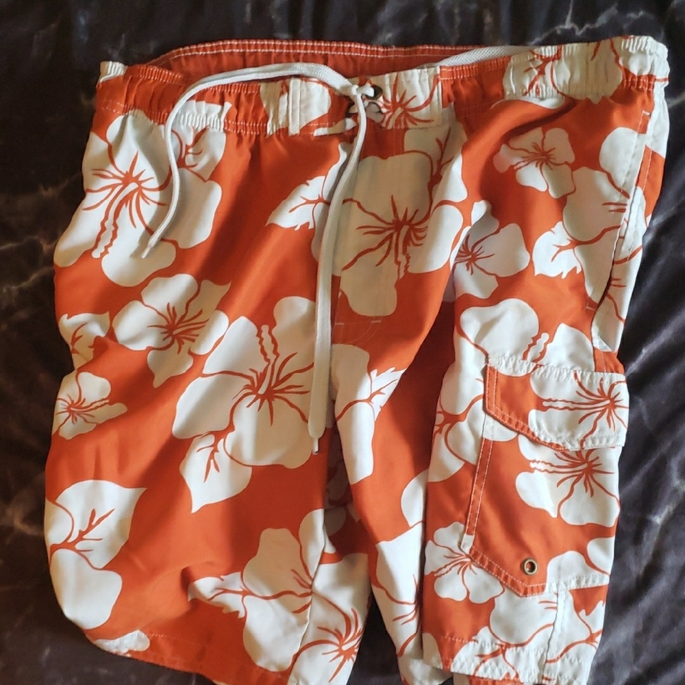 Sonoma Vibrant Orange Swim Trunks Hawaiian Orange Floral Flowers Excellent Large - Picture 13 of 15